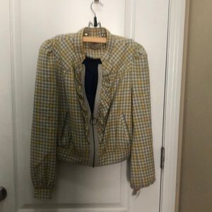 NWOT Anthropologie Idra plaid ruffle bomber jacket